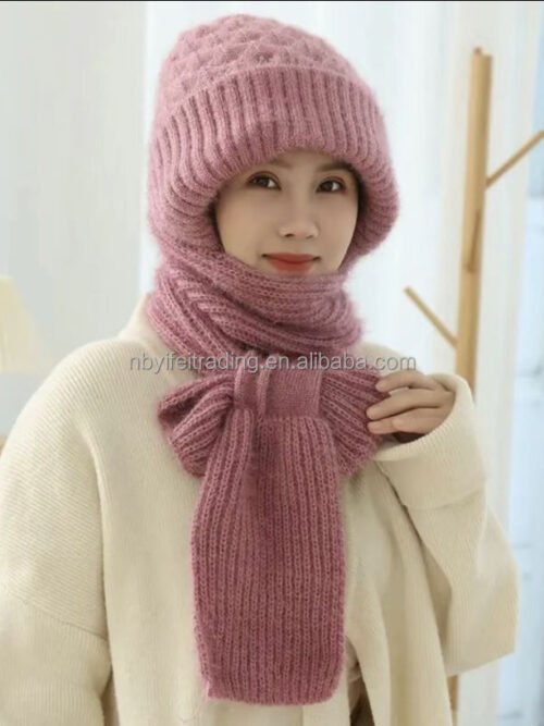 Winter Protection Windproof Cap with Scarf (pink)